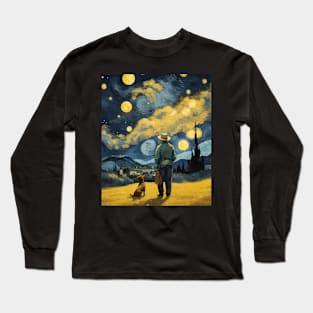 Starry Night Dachshund  Dog , Van Gogh Dachshund Art Long Sleeve T-Shirt